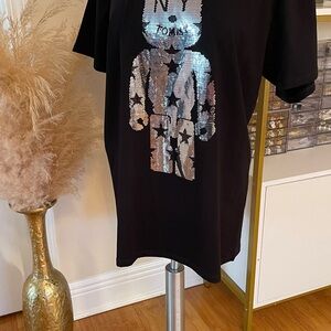 Black T-Shirt with Sequin Bear Design